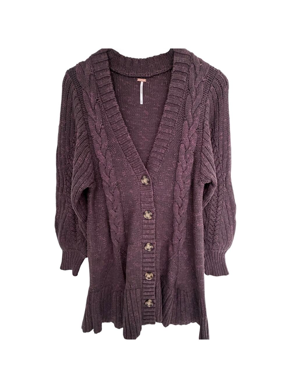 Free People Cable Knit Cardigan Womens Small Purple Chunky Button Front Sweater